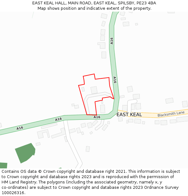 EAST KEAL HALL, MAIN ROAD, EAST KEAL, SPILSBY, PE23 4BA: Location map and indicative extent of plot