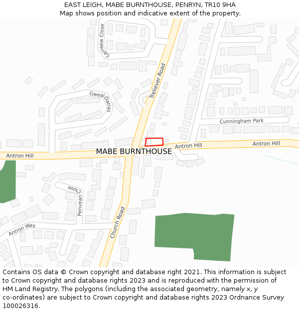 EAST LEIGH, MABE BURNTHOUSE, PENRYN, TR10 9HA: Location map and indicative extent of plot