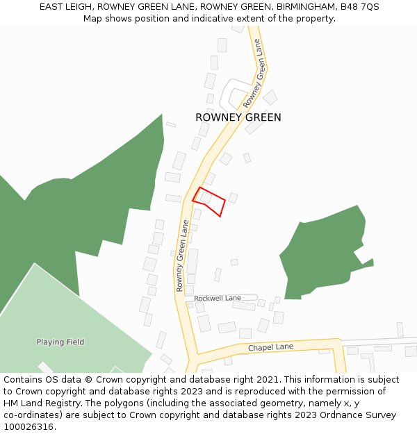 EAST LEIGH, ROWNEY GREEN LANE, ROWNEY GREEN, BIRMINGHAM, B48 7QS: Location map and indicative extent of plot