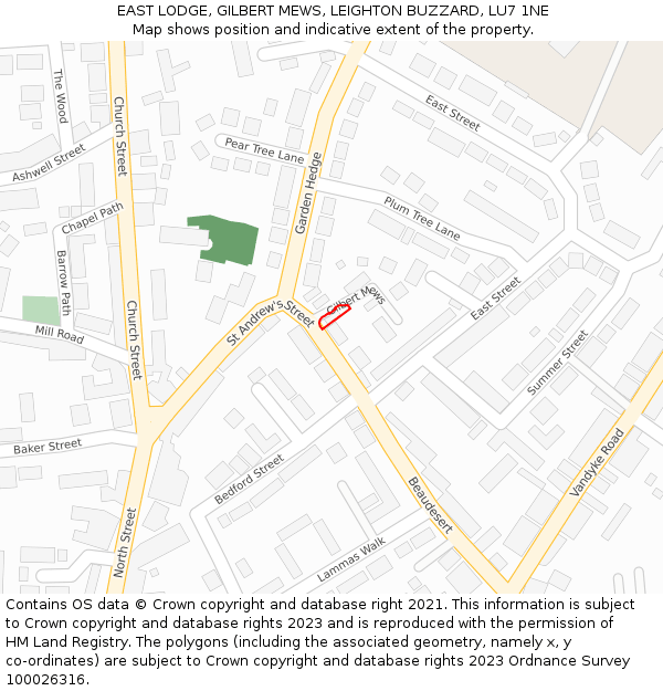 EAST LODGE, GILBERT MEWS, LEIGHTON BUZZARD, LU7 1NE: Location map and indicative extent of plot