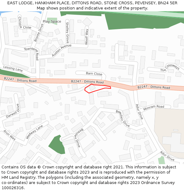 EAST LODGE, HANKHAM PLACE, DITTONS ROAD, STONE CROSS, PEVENSEY, BN24 5ER: Location map and indicative extent of plot