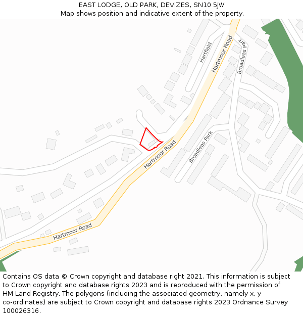 EAST LODGE, OLD PARK, DEVIZES, SN10 5JW: Location map and indicative extent of plot