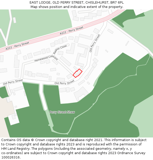 EAST LODGE, OLD PERRY STREET, CHISLEHURST, BR7 6PL: Location map and indicative extent of plot