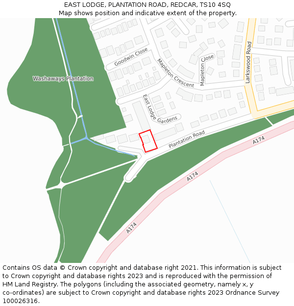 EAST LODGE, PLANTATION ROAD, REDCAR, TS10 4SQ: Location map and indicative extent of plot