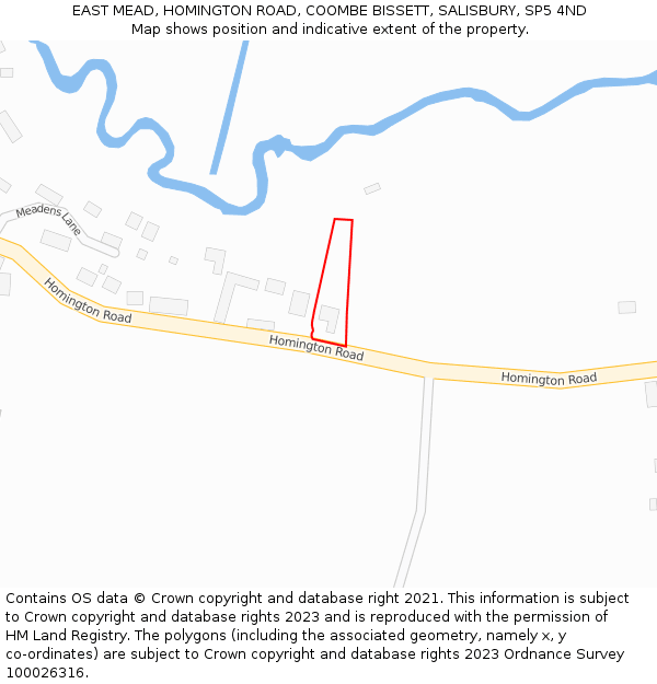 EAST MEAD, HOMINGTON ROAD, COOMBE BISSETT, SALISBURY, SP5 4ND: Location map and indicative extent of plot