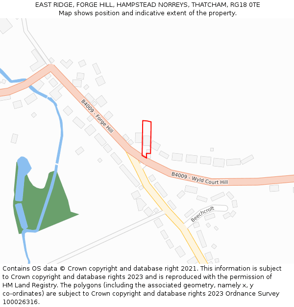 EAST RIDGE, FORGE HILL, HAMPSTEAD NORREYS, THATCHAM, RG18 0TE: Location map and indicative extent of plot