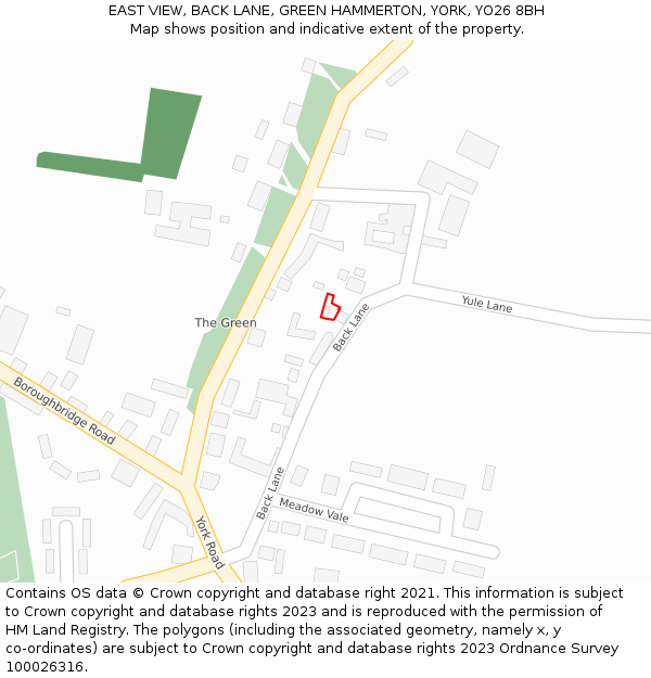 EAST VIEW, BACK LANE, GREEN HAMMERTON, YORK, YO26 8BH: Location map and indicative extent of plot