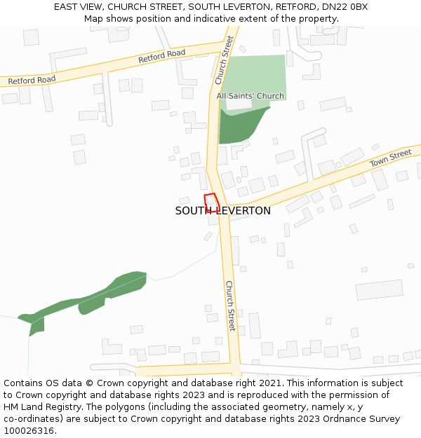 EAST VIEW, CHURCH STREET, SOUTH LEVERTON, RETFORD, DN22 0BX: Location map and indicative extent of plot