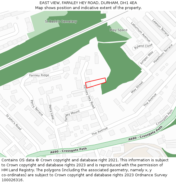 EAST VIEW, FARNLEY HEY ROAD, DURHAM, DH1 4EA: Location map and indicative extent of plot