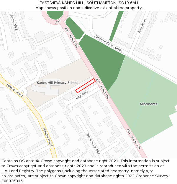 EAST VIEW, KANES HILL, SOUTHAMPTON, SO19 6AH: Location map and indicative extent of plot