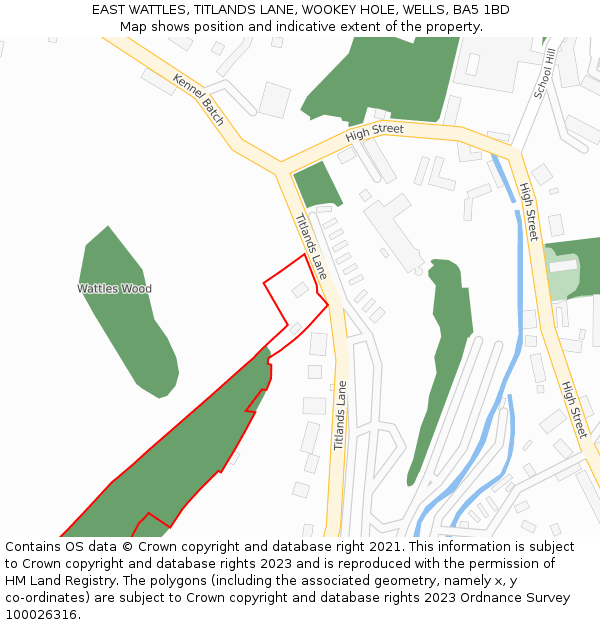 EAST WATTLES, TITLANDS LANE, WOOKEY HOLE, WELLS, BA5 1BD: Location map and indicative extent of plot