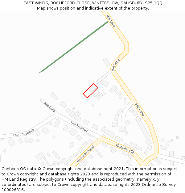 EAST WINDS, ROCHEFORD CLOSE, WINTERSLOW, SALISBURY, SP5 1QQ: Location map and indicative extent of plot