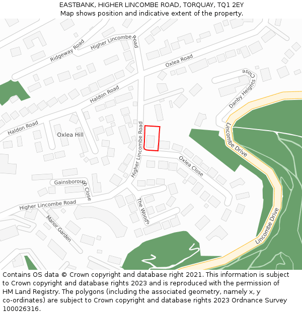 EASTBANK, HIGHER LINCOMBE ROAD, TORQUAY, TQ1 2EY: Location map and indicative extent of plot