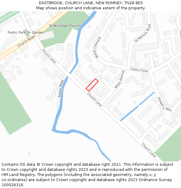 EASTBROOK, CHURCH LANE, NEW ROMNEY, TN28 8ES: Location map and indicative extent of plot