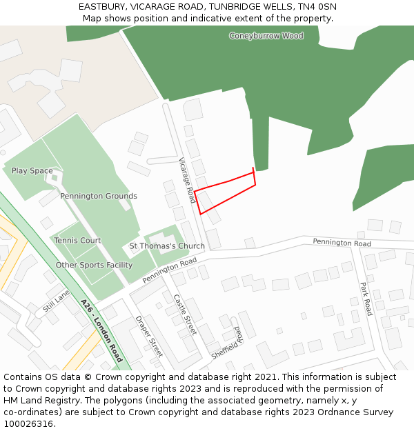 EASTBURY, VICARAGE ROAD, TUNBRIDGE WELLS, TN4 0SN: Location map and indicative extent of plot