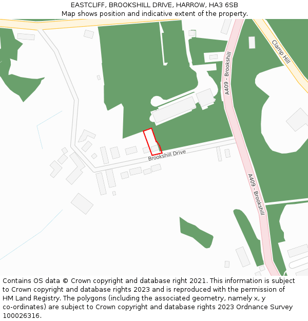 EASTCLIFF, BROOKSHILL DRIVE, HARROW, HA3 6SB: Location map and indicative extent of plot