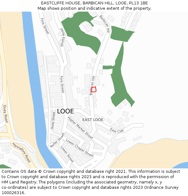 EASTCLIFFE HOUSE, BARBICAN HILL, LOOE, PL13 1BE: Location map and indicative extent of plot
