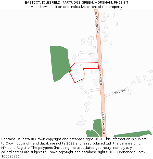 EASTCOT, JOLESFIELD, PARTRIDGE GREEN, HORSHAM, RH13 8JT: Location map and indicative extent of plot