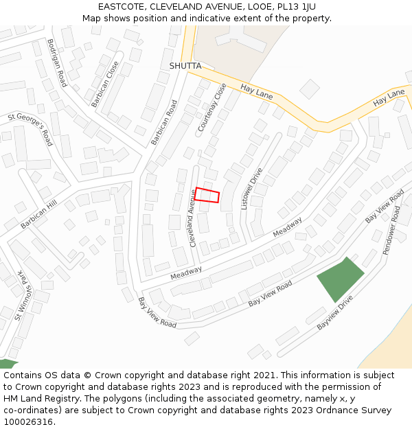 EASTCOTE, CLEVELAND AVENUE, LOOE, PL13 1JU: Location map and indicative extent of plot