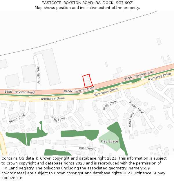 EASTCOTE, ROYSTON ROAD, BALDOCK, SG7 6QZ: Location map and indicative extent of plot