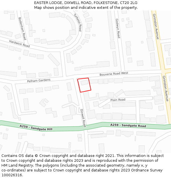 EASTER LODGE, DIXWELL ROAD, FOLKESTONE, CT20 2LG: Location map and indicative extent of plot