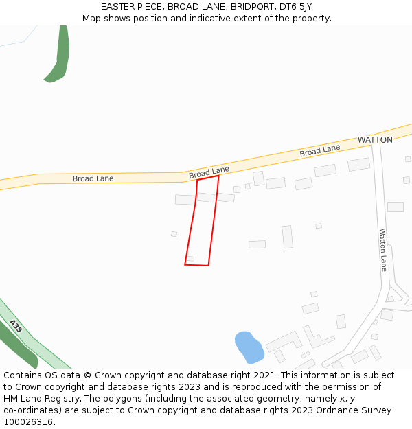 EASTER PIECE, BROAD LANE, BRIDPORT, DT6 5JY: Location map and indicative extent of plot