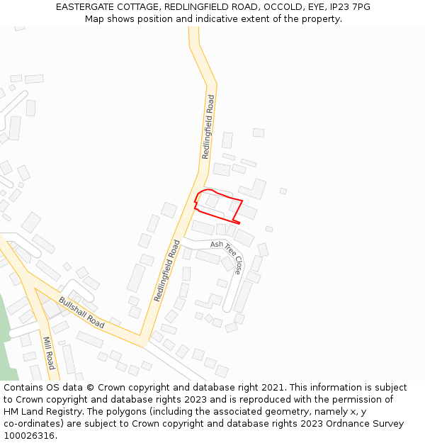 EASTERGATE COTTAGE, REDLINGFIELD ROAD, OCCOLD, EYE, IP23 7PG: Location map and indicative extent of plot