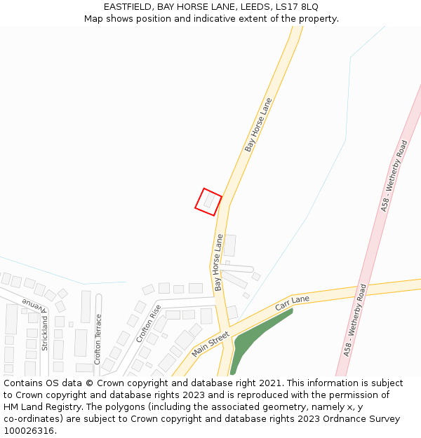 EASTFIELD, BAY HORSE LANE, LEEDS, LS17 8LQ: Location map and indicative extent of plot