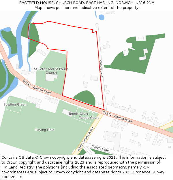 EASTFIELD HOUSE, CHURCH ROAD, EAST HARLING, NORWICH, NR16 2NA: Location map and indicative extent of plot