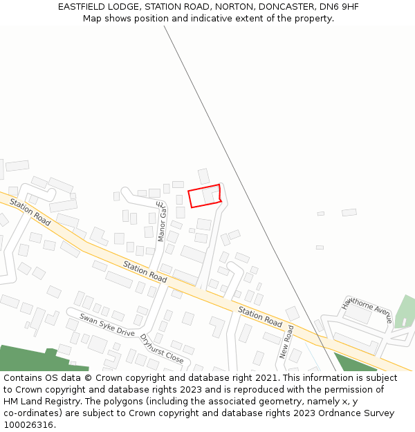 EASTFIELD LODGE, STATION ROAD, NORTON, DONCASTER, DN6 9HF: Location map and indicative extent of plot