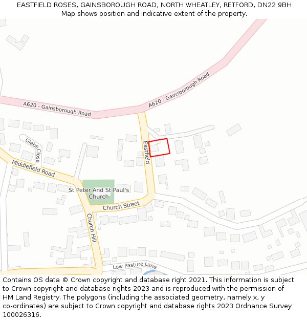 EASTFIELD ROSES, GAINSBOROUGH ROAD, NORTH WHEATLEY, RETFORD, DN22 9BH: Location map and indicative extent of plot