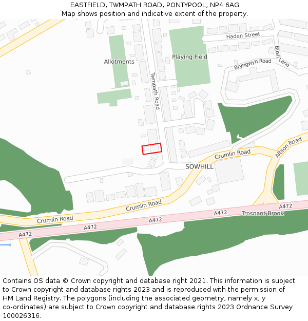 EASTFIELD, TWMPATH ROAD, PONTYPOOL, NP4 6AG: Location map and indicative extent of plot
