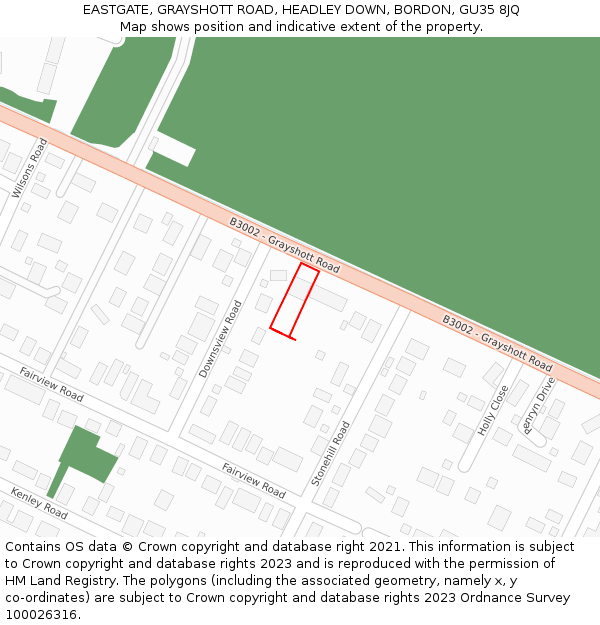 EASTGATE, GRAYSHOTT ROAD, HEADLEY DOWN, BORDON, GU35 8JQ: Location map and indicative extent of plot