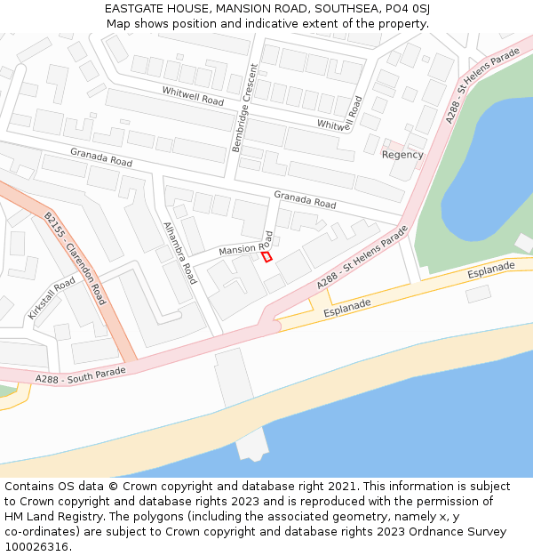 EASTGATE HOUSE, MANSION ROAD, SOUTHSEA, PO4 0SJ: Location map and indicative extent of plot