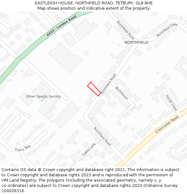 EASTLEIGH HOUSE, NORTHFIELD ROAD, TETBURY, GL8 8HE: Location map and indicative extent of plot