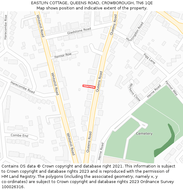 EASTLYN COTTAGE, QUEENS ROAD, CROWBOROUGH, TN6 1QE: Location map and indicative extent of plot