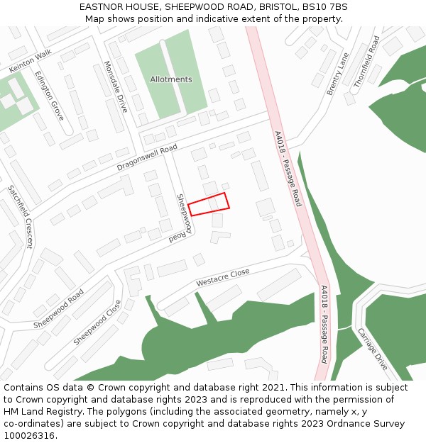 EASTNOR HOUSE, SHEEPWOOD ROAD, BRISTOL, BS10 7BS: Location map and indicative extent of plot