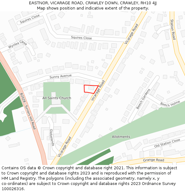 EASTNOR, VICARAGE ROAD, CRAWLEY DOWN, CRAWLEY, RH10 4JJ: Location map and indicative extent of plot