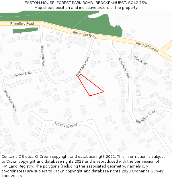 EASTON HOUSE, FOREST PARK ROAD, BROCKENHURST, SO42 7SW: Location map and indicative extent of plot