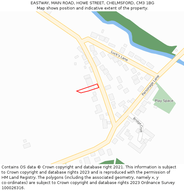 EASTWAY, MAIN ROAD, HOWE STREET, CHELMSFORD, CM3 1BG: Location map and indicative extent of plot