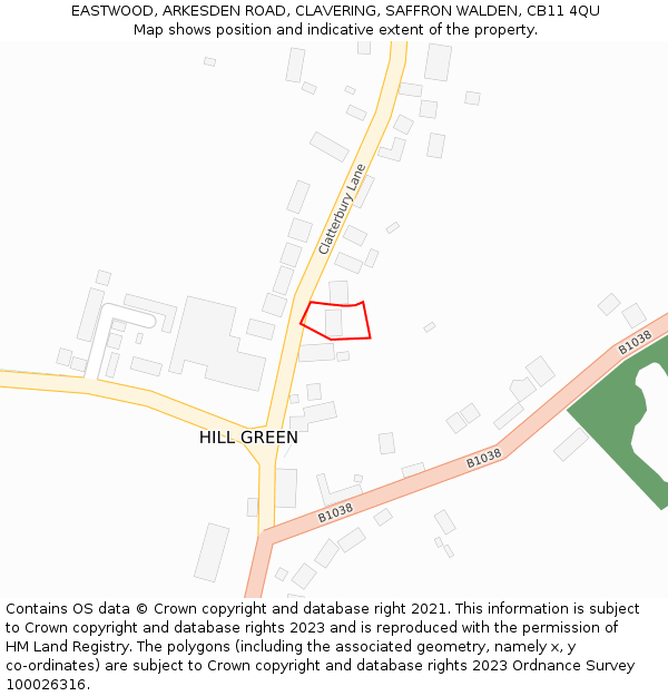 EASTWOOD, ARKESDEN ROAD, CLAVERING, SAFFRON WALDEN, CB11 4QU: Location map and indicative extent of plot