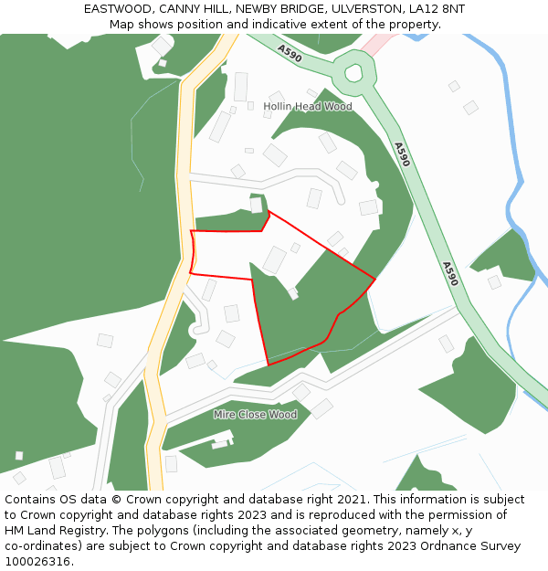 EASTWOOD, CANNY HILL, NEWBY BRIDGE, ULVERSTON, LA12 8NT: Location map and indicative extent of plot