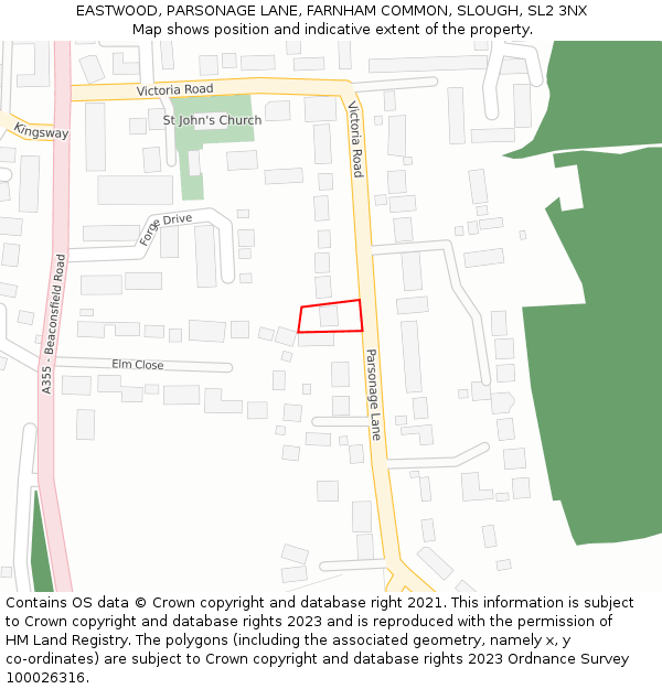 EASTWOOD, PARSONAGE LANE, FARNHAM COMMON, SLOUGH, SL2 3NX: Location map and indicative extent of plot