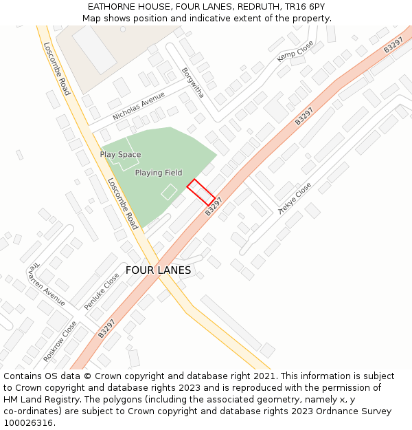 EATHORNE HOUSE, FOUR LANES, REDRUTH, TR16 6PY: Location map and indicative extent of plot