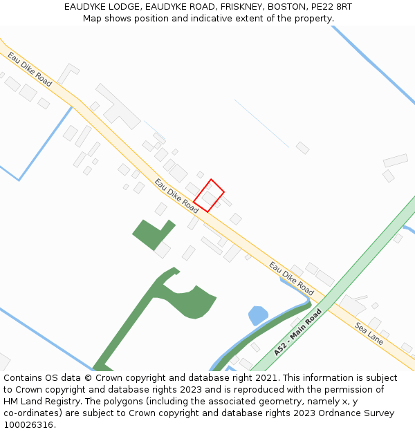 EAUDYKE LODGE, EAUDYKE ROAD, FRISKNEY, BOSTON, PE22 8RT: Location map and indicative extent of plot