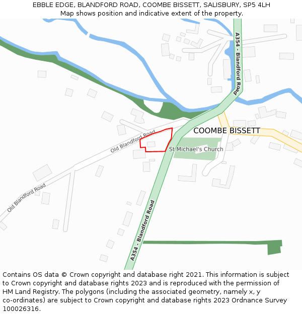 EBBLE EDGE, BLANDFORD ROAD, COOMBE BISSETT, SALISBURY, SP5 4LH: Location map and indicative extent of plot