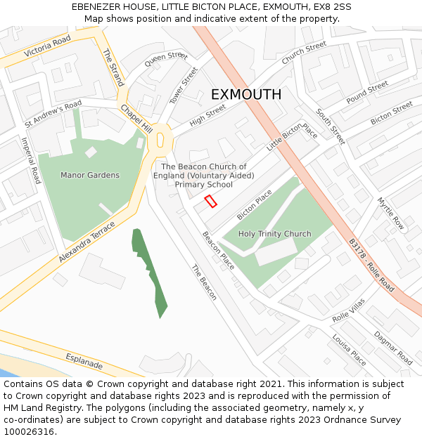 EBENEZER HOUSE, LITTLE BICTON PLACE, EXMOUTH, EX8 2SS: Location map and indicative extent of plot