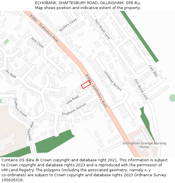 ECHOBANK, SHAFTESBURY ROAD, GILLINGHAM, SP8 4LL: Location map and indicative extent of plot