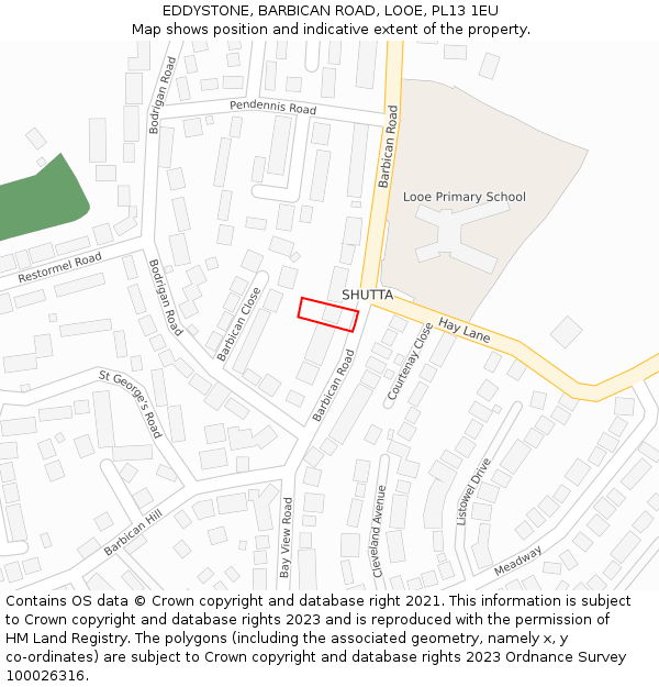 EDDYSTONE, BARBICAN ROAD, LOOE, PL13 1EU: Location map and indicative extent of plot