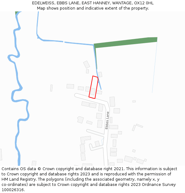 EDELWEISS, EBBS LANE, EAST HANNEY, WANTAGE, OX12 0HL: Location map and indicative extent of plot